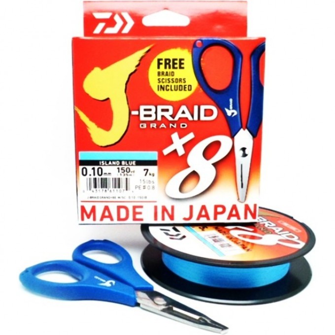 Шнур DAIWA J-Braid Grand X8E-W/SC 135м 0,16мм Island Blue + ножницы 40002627 Шнур DAIWA J-Braid Grand X8E-W/SC 135м 0,16мм Island Blue + ножницы 40002627
