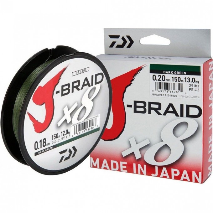Шнур DAIWA J-Braid X8 0,06мм 150м dark green 12751-006 Шнур DAIWA J-Braid X8 0,06мм 150м dark green 12751-006