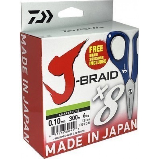 Шнур DAIWA J-Braid X8E-W/SC 300м 0,10мм светло-желтый + ножницы 40002962 Шнур DAIWA J-Braid X8E-W/SC 300м 0,10мм светло-желтый + ножницы 40002962